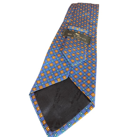 Etro Blue Orange Silk Foulard Tie - Picture 3 of 4